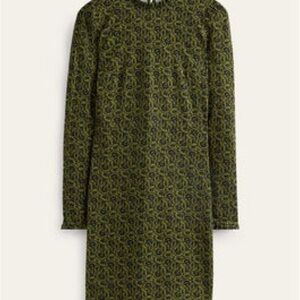 Boden Frill-Detail Mini Dress, Olive Green, Primrose Swirl